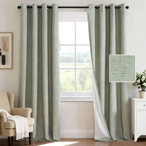 Vista 37 de H.VERSAILTEX Cortina 100% opaca para dormitorio, 63 pulgadas de largo, con ojales, cara de lino, bloqueo de luz completa, cortina para sala de Arena