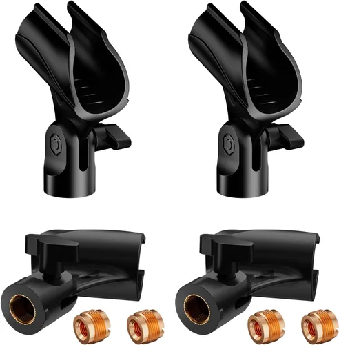 Vista 6 de Clip universal para micrófono, soporte de micrófono ajustable con adaptador macho de 5/8 pulgadas a hembra de 3/8 pulgadas (paquete de 2)