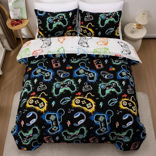 Vista 17 de Juego de edredón individual para niños y niñas, edredón de gato de 3 piezas con 2 fundas de almohada, juego de ropa de cama individual de gatito