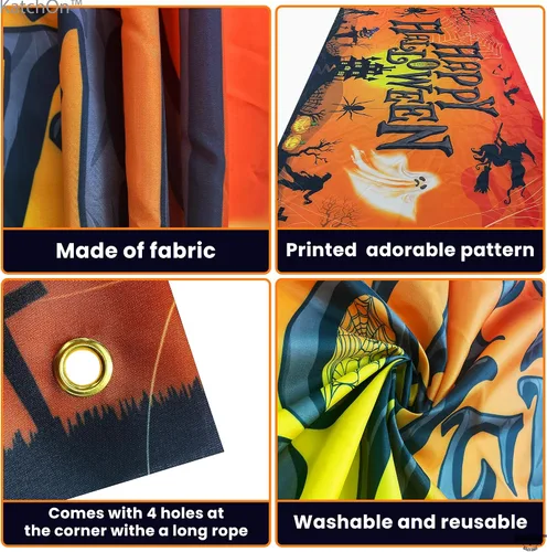 Vista 3 de KatchOn Cartel naranja de feliz Halloween, extra grande de 72 x 44 pulgadas, telón de fondo de calabaza para decoraciones de fiesta y fotografía