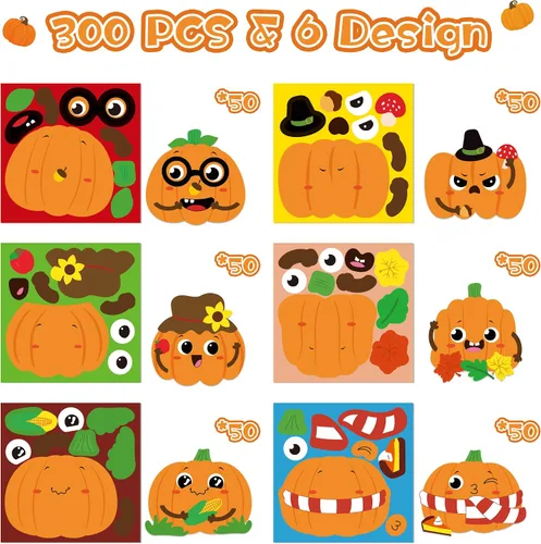 Vista 2 de Haooryx Fall Pumpkin Stickers Roll, 300 Pcs Make Your Own Halloween Pumpkin