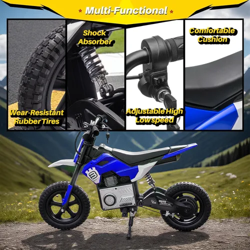 Vista 6 de Blitzshark Motocicleta Eléctrica de Tierra de 24 V para niños, motocicleta eléctrica con motor de 200 W de 5 a 12 años, motocicleta eléctrica