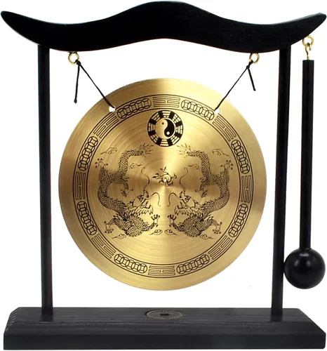 Vista 10 de Gong de escritorio de latón, arte zen, feng shui para la decoración de oficina en casa, práctica de meditación, incluye pulsera de cadena roja