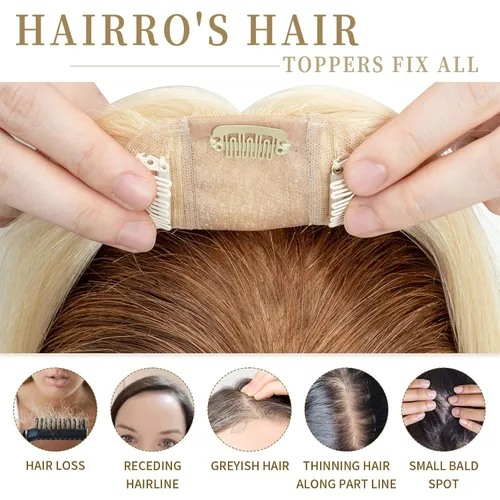 Vista 62 de Hairro Toppers de cabello humano 100% real para mujeres sin flequillo, postizos de cabello real con clip, base de seda transpirable para cubrir