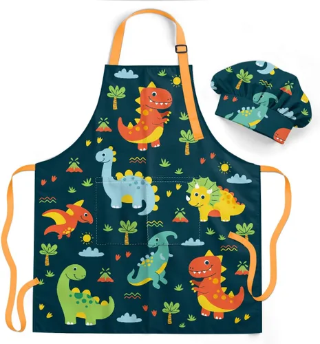 Vista 21 de SANDJEST Juego de delantal para niños con gorro de chef, regalos de delantal de cocina Alfabeto