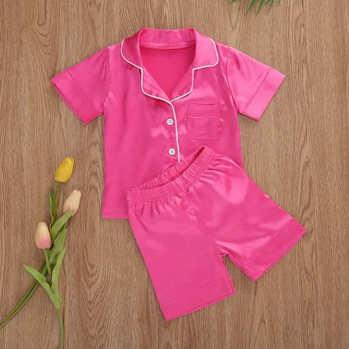 Vista 21 de Conjunto de pijama de manga larga con botones para niña pequeña, conjunto de ropa de dormir