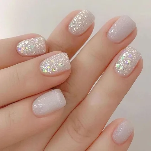 Vista 36 de Uñas postizas a presión con punta francesa, uñas postizas cuadradas cortas con diseños de cuentas de flores 3D, uñas blancas a presión, uñas Blanco