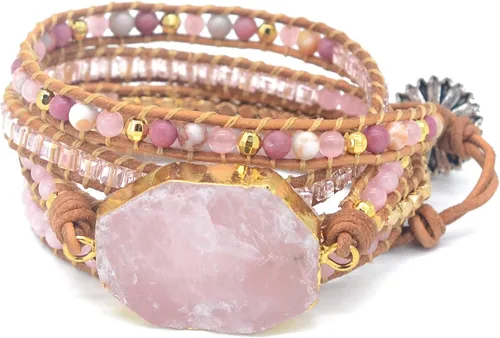 Vista 25 de ZOSOJONA - Pulseras bohemias hechas a mano de piedra natural, que dan vuelta, con cuentas de cristal de turquesa