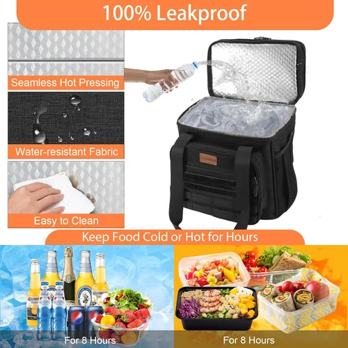 Vista 6 de Lonchera táctica aislada – Bolsa térmica expandible grande para hombres – Lonchera versátil para adultos, turnos de trabajo, viajes al aire libre