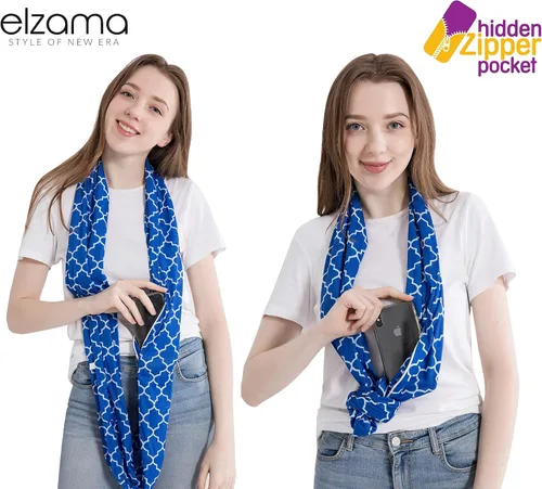Vista 4 de elzama Infinity Loop Jersey Scarf with Hidden Zipper Pocket Printed Patterns for Women - Travel Wrap for Fall Winter
