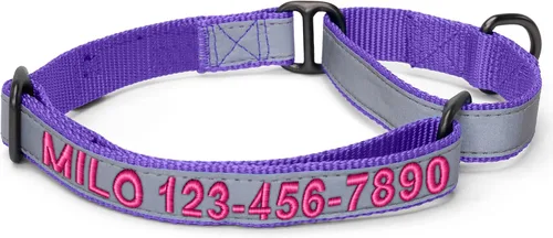 Vista 24 de Pawtitas Collar de perro Martingala personalizado reflectante reflectante bordado nombre personalizado número de teléfono ajustable para cachorros
