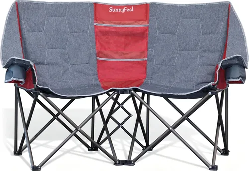 Vista 11 de SUNNYFEEL Silla Plegable Doble de Camping, Silla Loveseat Sobredimensionada, Silla de Césped Portátil/Plegable Resistente con Almacenamiento