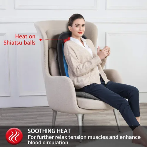 Vista 5 de Comfier Masajeador de espalda y cuello, cojín de asiento de masaje de tejido profundo, almohadilla para silla de masaje para alivio completo