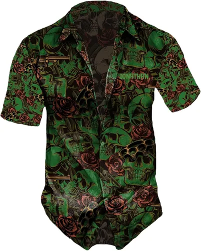 Vista 5 de Camisas hawaianas de calavera para hombre, camisa de calavera y flor, camisa hawaiana de flores hawaianas para hombre, camisa hawaiana de verano
