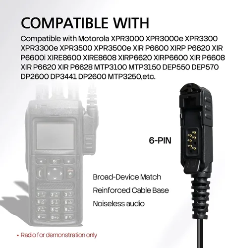 Vista 2 de WODASEN XPR3500e C-Giratorio Forma Walkie Talkie Auricular Vigilancia Auriculares con Micrófono PTT para Motorola XPR3000 XPR3300 XPR3500 XPR3000e