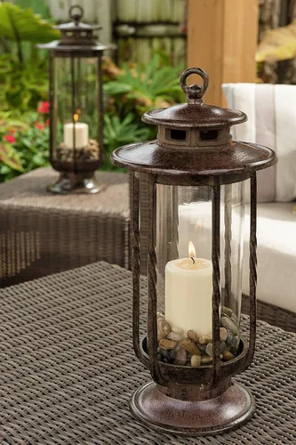 Vista 4 de H Potter – Linterna Huracán, Hierro, Marrón Charcoal, S, 0 volts Farol de vela para interiores y exteriores, patio, porche, jardín y decoración
