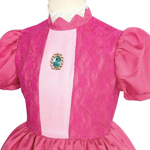 Vista 2 de PENDELY Disfraz de princesa melocotón para niñas, vestido de princesa melocotón para niños de 6, 7, 8, 9, 10, 11, 12 años, disfraz de cosplay