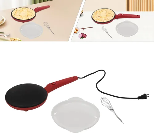 Vista 8 de Crepera Electrica - Máquina eléctrica para crepes de 8 pulgadas, sartén antiadherente portátil roja con asa y bandeja extraíble, Crepera Electrica