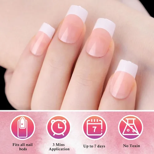 Vista 4 de AddFavor Uñas Postizas de Punta Francesa Cortas, 120 piezas Uñas Postizas Blancas con Punta Francesa Uñas Postizas Cuadradas Nude Uñas Acrílicas