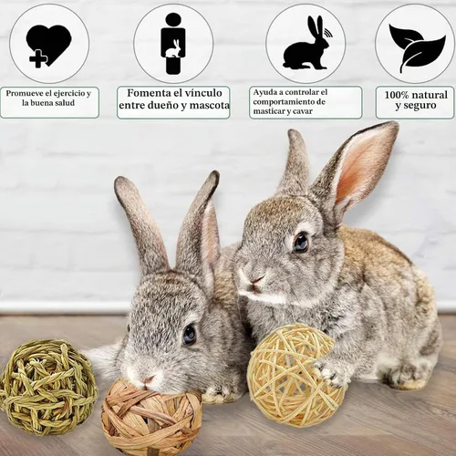 Vista 6 de SunGrow Paquete de 3 bolas masticables de conejo, juguete de dentición de hierba surtida para mascotas de bolsillo pequeñas, soporte de desgaste