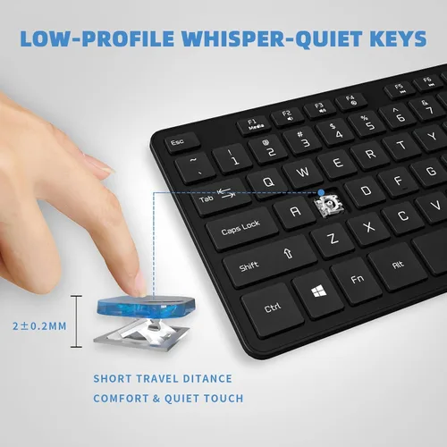 Vista 3 de Teclado con cable USB, teclas cómodas y silenciosas de chocolate, teclado de computadora ultradelgado y duradero con cable (QWERTY) para PC, Windows
