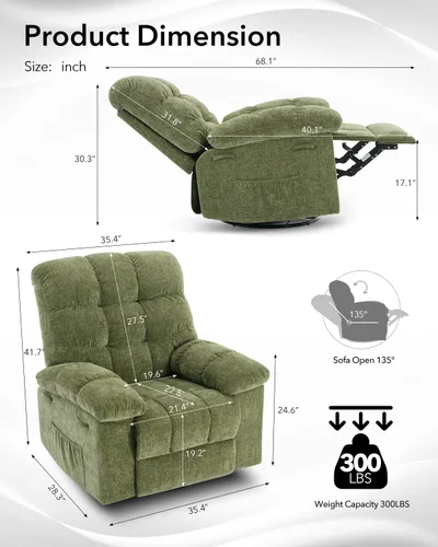 Vista 3 de Garvee Silla reclinable mecedora de 21.4 pulgadas, para sala de estar y Verde-1