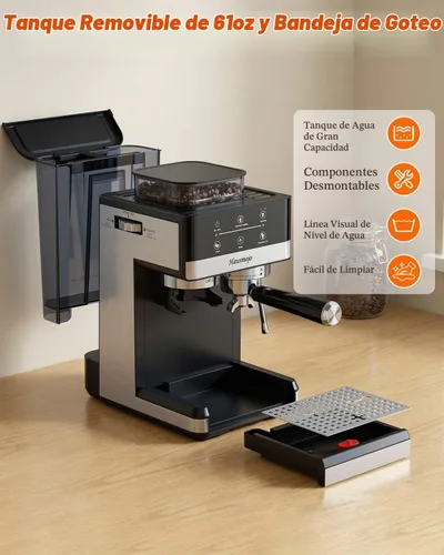 Vista 9 de Máquina de café expreso con molinillo y espumador de leche, 20 bar 20 Grind Settings, Steam Wand for Latte & Cappuccino, Hot & Cold Brew, 61oz