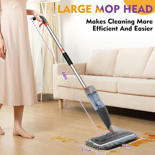 Vista 3 de Mopa de Pulverización para Limpieza de Pisos con Almohadillas Lavables, Mopas Húmedas de Microfibra con Botella Recargable de 800 ml, Mopas de Polvo