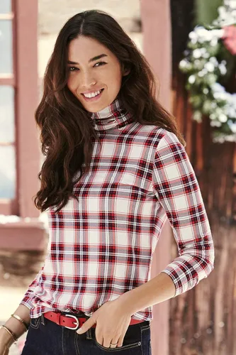 Vista 5 de Lands End - Suéter ajustado ligero de cuello alto y manga larga para mujer