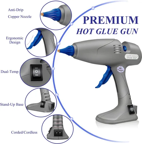 Vista 2 de BLEDS Pistola de pegamento caliente tamaño completo, 80/120 W de doble temperatura, antigoteo, para manualidades de bricolaje High temp dual Gris