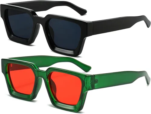 Vista 99 de AIEYEZO Gafas de sol cuadradas para mujeres y hombres, gafas de sol cuadradas con montura gruesa, estilo de diseñador simple