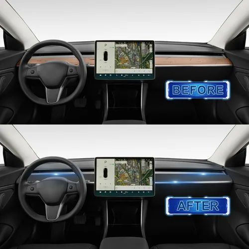 Vista 3 de Cubierta de salpicadero y moldura de puerta para Tesla Model Y/3 Matte black ABS interior trim wrap for 2019-2023 Model Y & 2021-2023 Model 3