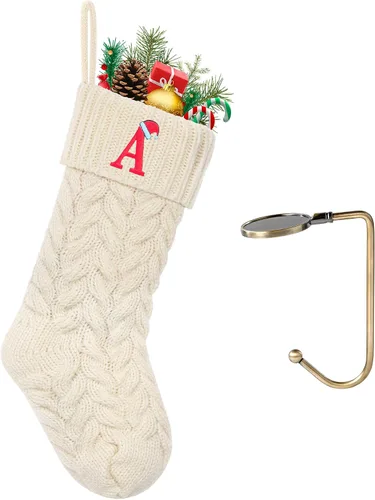 Vista 8 de Botas de Navidad personalizadas, iniciales personalizadas, 18 pulgadas, botas de Navidad tejidas con letras para colgar en la chimenea, botas