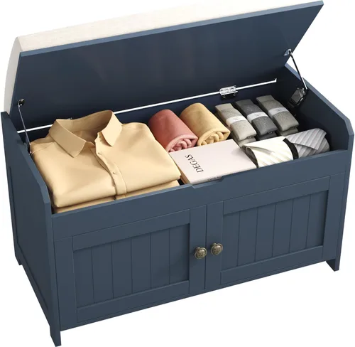 Vista 16 de HOMEFORT Banco para Zapatos de 30" con Almacenamiento de Tapa Elevable, Banco de Entrada con Asiento Acolchado, Banco de Madera para Pie de Cama