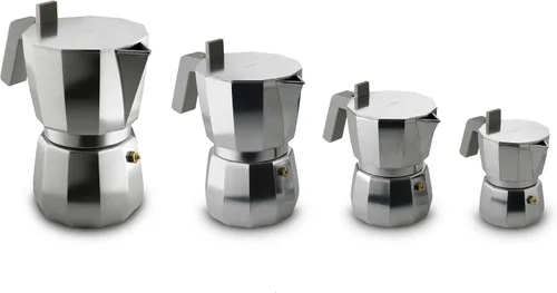 Vista 2 de Moka, Cafetera espresso en fundición de aluminio. Mango y pomo en PA, gris. Fondo magnético de acero adecuado para cocción por inducción. Filtro