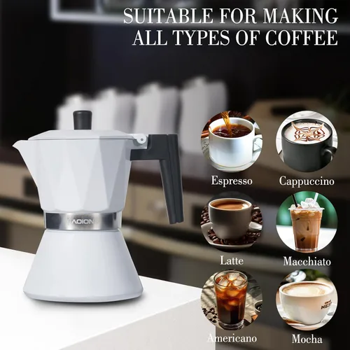 Vista 11 de LAOION Olla de Moka, Cafetera de Espresso de 6 Tazas, Cafetera de Espresso de 300ml Portátil para Estufa, Cafetera Percoladora Compatible con Placas