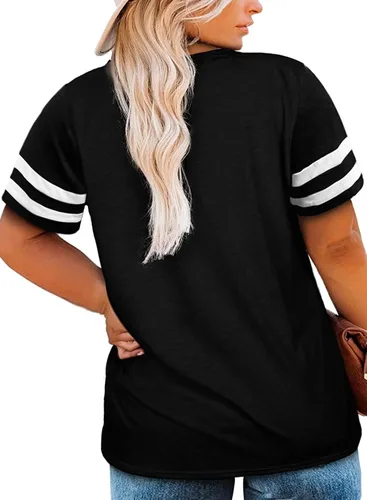 Vista 60 de Eytino Blusas de talla grande para mujer, cuello en V, manga corta, a rayas, casual, holgada, con bolsillo (1X-5X)