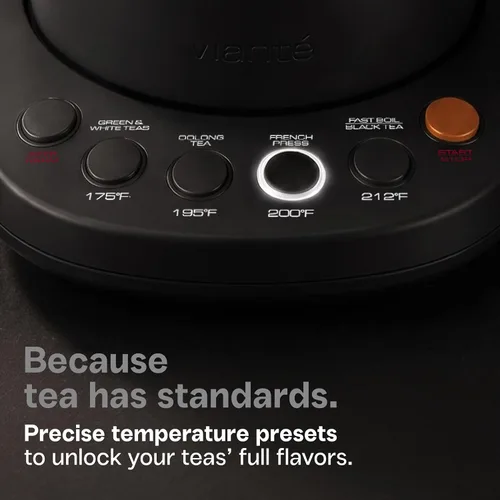Vista 4 de Vianté - Tetera eléctrica con infusor para hojas sueltas. Elaborador de té caliente con control de temperatura y apagado automático. Tetera