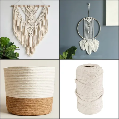 Vista 7 de FUNSUEI Cordón de macramé natural de 0.236 in x 500 pies, cuerda de algodón suave torcida de 4 hebras, cuerda de algodón de 1/4 de pulgada