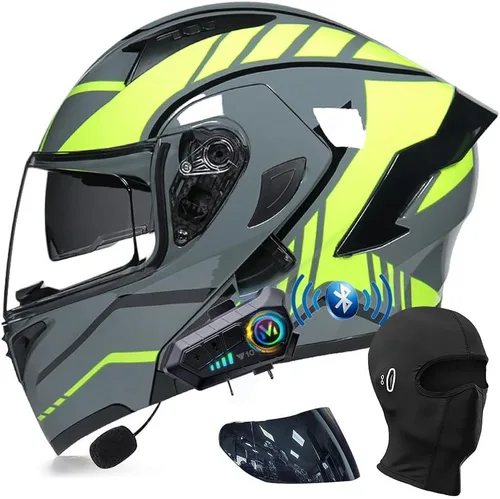 Vista 17 de Cascos modulares de motocicleta con Bluetooth, aprobados por DOT, casco de motocicleta de cara completa abatible con doble visera, con altavoces