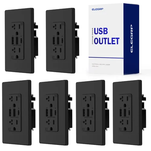 Vista 28 de ELEGRP Tomacorrientes USB, toma de pared de 3 puertos, toma eléctrica de 30 W 6.0 A resistente a manipulaciones, toma de corriente de 15 amperios