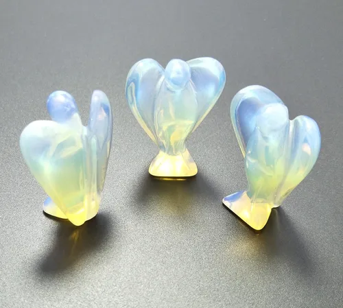 Vista 3 de Mina Heal Ángeles de la oración Ángeles de la Guarda hechos piedras opalitas, tamaño de bolsillo, de pie libre