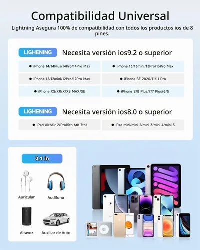 Vista 4 de Paquete de 1 adaptador Lightning a conector de auriculares de 0.138 in con certificación MFi de Apple para iPhone, adaptador auxiliar para iPhone