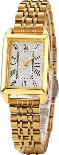 Vista 6 de Relojes de oro de lujo para mujer, reloj de pulsera rectangular vintage, esfera con números romanos, relojes de cuarzo analógicos