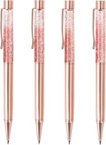 Vista 9 de ZZTX 3 bolígrafos de oro rosa, bolígrafo de metal brillante dinámico de arena líquida con repuestos, tinta negra, suministros de oficina, bolígrafos