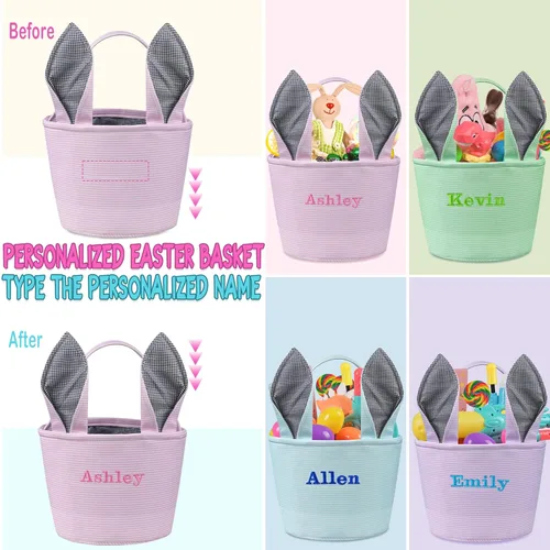 Vista 3 de Canastas de Pascua personalizadas para niños, conejo azul, 018B-azul