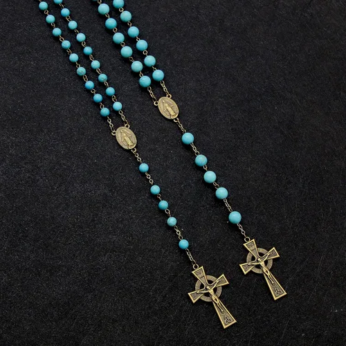 Vista 21 de KOMI Rosario de cuentas católicas para mujer, collar de cuentas de rosario con cruz de crucifijo, perlas de cristal, rosario, rosarios, católicos