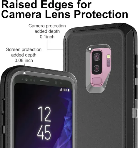 Vista 2 de Funda para Galaxy S9 Plus con protector de pantalla de TPU autorreparable [2 unidades], protección resistente 3 en 1 para Samsung S9 Plus Negro/Gris