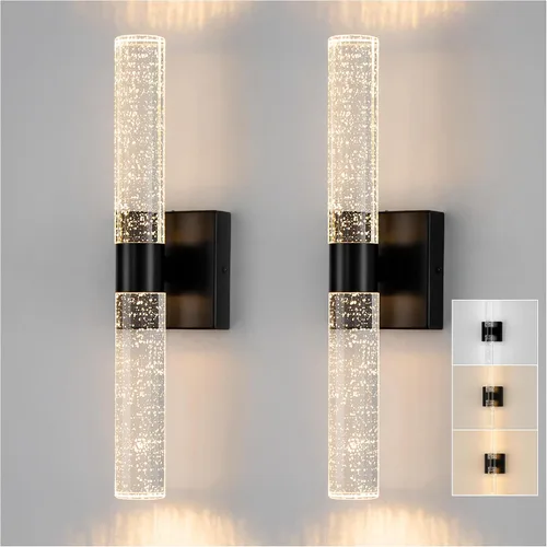 Vista 13 de Juego de 2 apliques de pared para baño con pantalla de vidrio esmerilado Negro