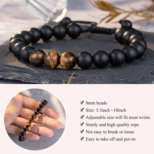 Vista 4 de UNGENT THEM Pulsera de piedra natural para hombres, niños, novio, marido, hombre, alma gemela, papá, hijo, abuelo, nieto, papá extra, tío, hermano